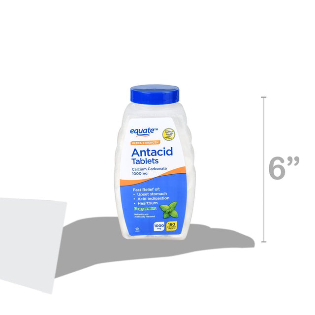 Equate Ultra Strength Heartburn Antacid Chewable Peppermint Tablets, over the Counter, 1000 Mg, 160 Count