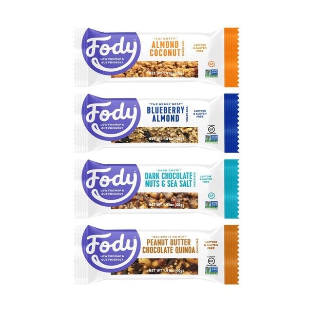 Fody Foods Vegan Protein Variety Nut Bars, All Flavors, 6G Protein per Bar, Low Fodmap Certified, Sensitive Recipe, Gut & IBS Friendly, 12 Count