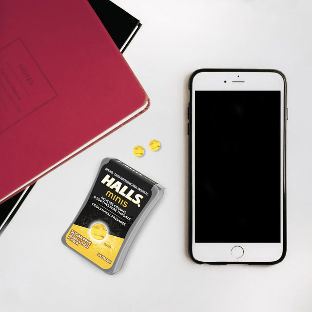 HALLS Minis Honey Lemon Flavor Sugar Free Cough Drops, 24 Drops