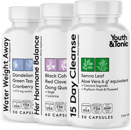 Fast Waste Loss & Water Retention for Belly Bloating Because of Hormonal Imbalance | PMS Menopause Relief & Weight Control Bundle | Support for Women Hormone Balance & Thin Waistline & Slender Body