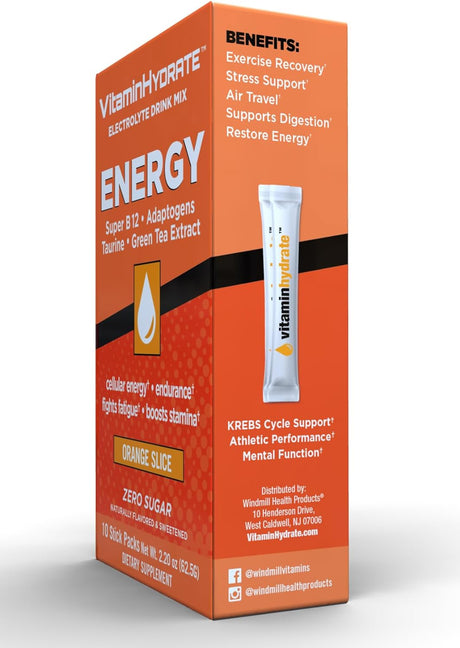 Hydration Powder, Electrolyte Supplement Drink Mix, Single Serving, Orange, Zero Sugar, 10.0 Count