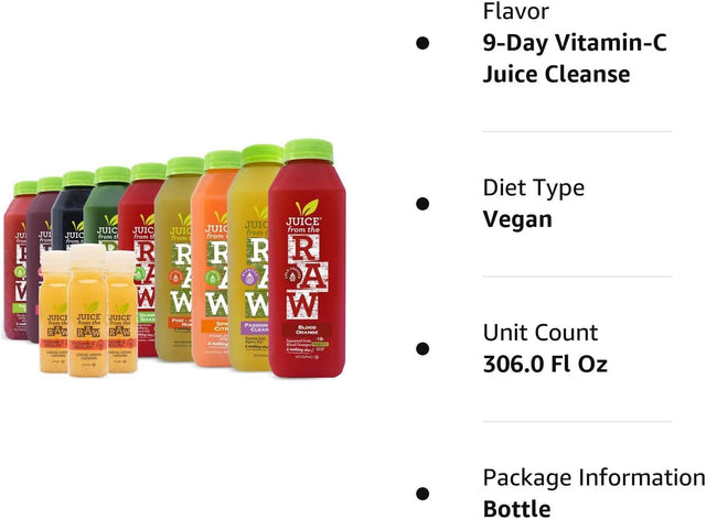 9-Day Vitamin-C Immunity Cleanse by Juice from the RAW® - Most Popular Juice Cleanse/Detox / 100% Raw Cold-Pressed Juices (18 Bottles + 9 Shots)