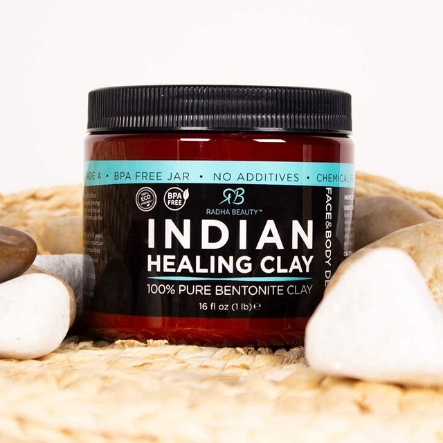 Indian Healing Clay Face & Body Mask - 100% Pure Bentonite Clay, 1Lb.