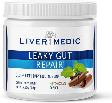 Leaky Gut Repair, Gut L Glutamine Powder, for Optimal Gut Health, Soothes Gut Issues like Bloating and IBS, Gluten-Free Gut Health Supplements for Women and Men, Mint Chocolate, 180 G - Liver Medic