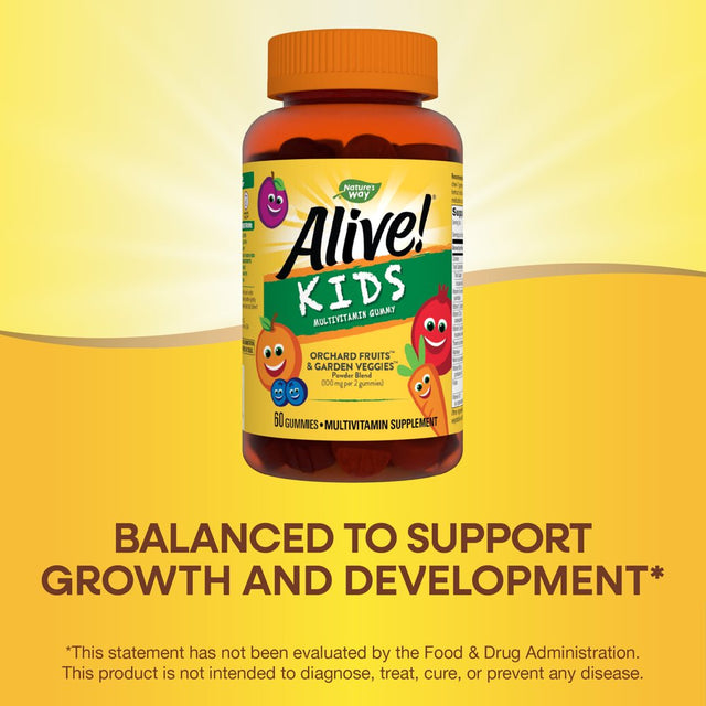 Alive! Kid'S Daily Multivitamin Gummies, Supports Growth and Development*, Fruit Flavored, 60 Count