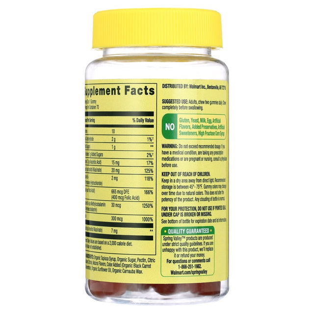 Spring Valley Non GMO Vitamin B Vegetarian Gummies, Strawberry, 70 Count
