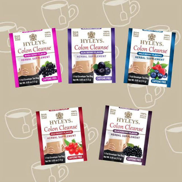 HYLEYS Tea Wellness Colon Cleanse 5 Flavor Assorted Tea, 42 Count, 1 Pack