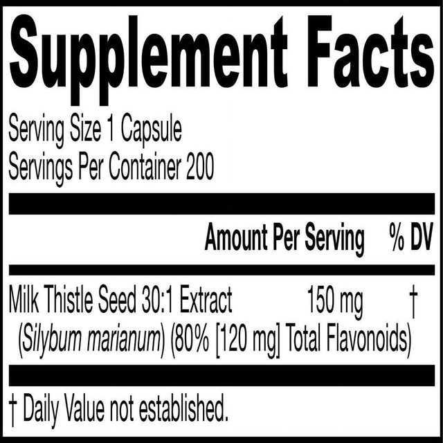Jarrow Formulas Milk Thistle (Silymarin Marianum), Promotes Liver Health, 150 Mg per Capsule, 200 Count