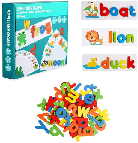 Gara See and Spell Pre-Learning Kids Toys, Sight Words Reading Montessori Game and Flash Cards Matching Puzzles, 28 Double-Sided Flash Cards & 52 Alphabet Wooden Blocks for 3-7-Year-Old