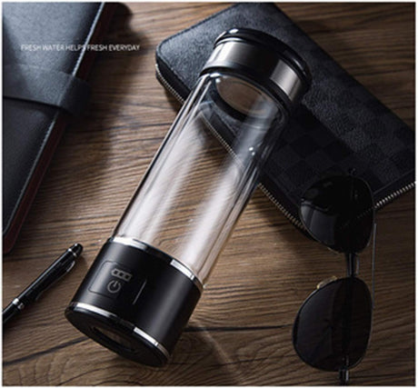 Portable 3 Minute Hydrogen-Rich Water Bottle Rechargeable High Concentration Hydrogen Generator Glass Bottle Anti-Aging Anti-Oxidation Alkaline Water Generator, 350Ml