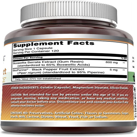 Amazing Formulas Boswellia Extract with Bioperine 600Mg 120 Capsules Supplement