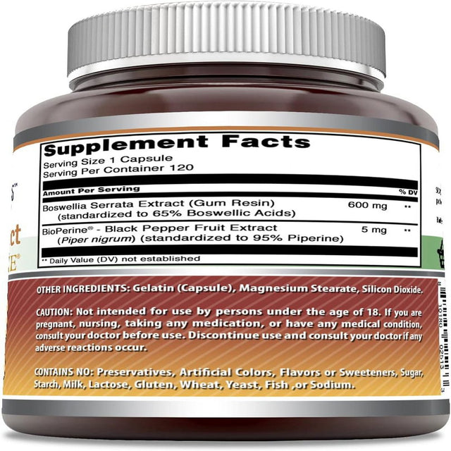 Amazing Formulas Boswellia Extract with Bioperine 600Mg 120 Capsules Supplement