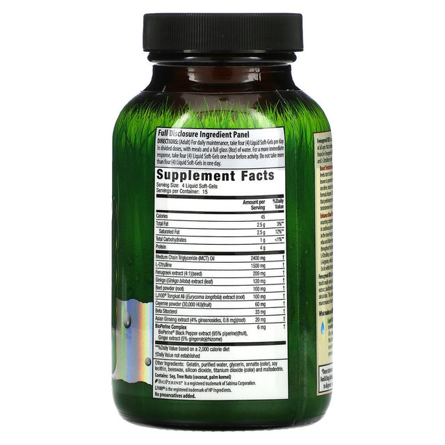 Irwin Naturals, Fenugreek RED with Nitric Oxide Booster, 60 Liquid Softgels