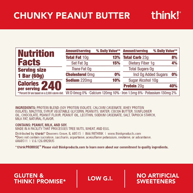Think! Protein Bars, High Protein Snacks, Gluten Free, Sugar Free Energy Bar with Whey Protein Isolate, Peanut Butter Lover'S Variety Pack, Nutrition Bars without Artificial Sweeteners, 2.1 Oz (12 Count)