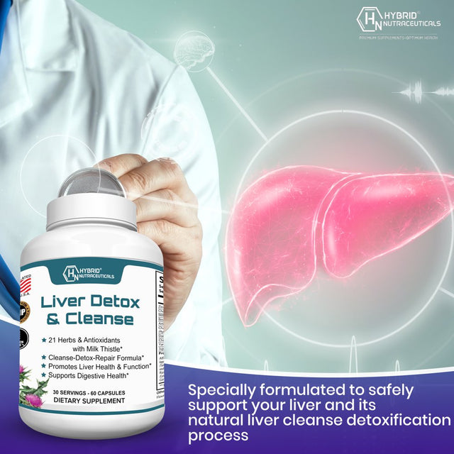 Hybrid Nutraceuticals Liver Cleanse Detox & Repair - Silymarin Milk Thistle, Zinc, Beetroot, Artichoke Extract, Dandelion Root, Grape Seed, - 60 Capsules