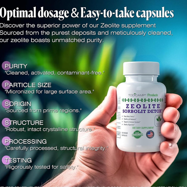 Full Body Detox Cleanse - Zeolite 120 Capsules Supplements Sorbolit by Todicamp - Colon Cleanse - Liver Cleanse Detox & Repair - Ultra Fine 1-2 �M 3X Activated Cleanser Detox