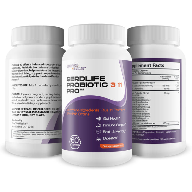 Gerdlife Probiotic 3 11 Pro - Our Best Probiotic Acid Reflux Relief Supplements - 11 Premium Probiotic Strains - Probiotic Support for Gut Health to Help Aid Natural Gerd Relief - Acid Reflux Pills