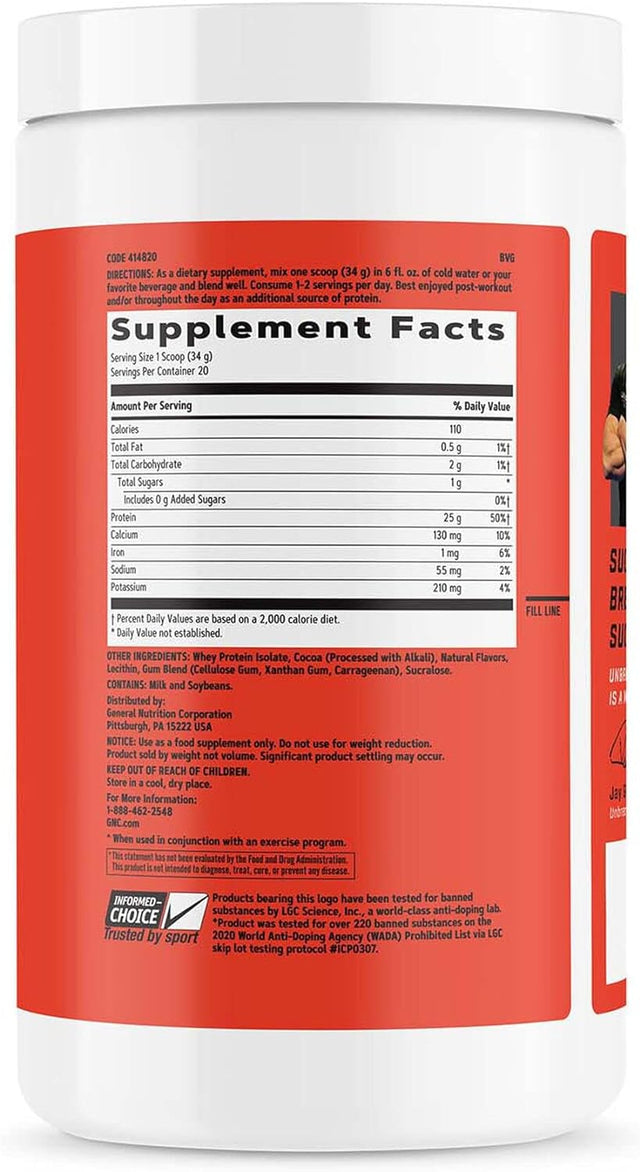 GNC Unbreakable Performance Whey Isolate | Build + Recover, Banned Substance Free | Supreme Chocolate | 20 Servings