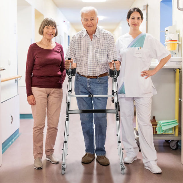 Gymax Folding Standard Walker Adjustable Rehabilitation Auxiliary Walking Frame