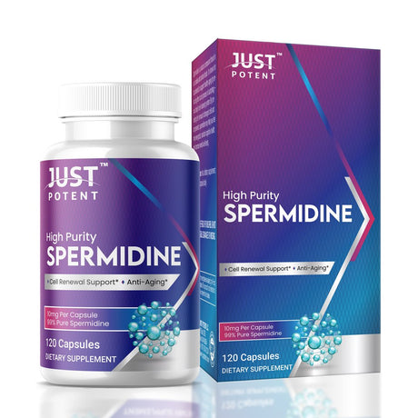 Just Potent High Purity (99%) Spermidine Supplement | 120 Capsules, 10Mg per Capsule, 4 Months of Supply | Cell Renewal Support and Anti-Aging