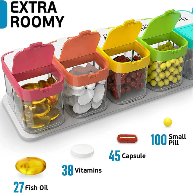 Large 7 Day Pill Organizer, 2 Times a Day Pill Box Case, XL Am Pm Pill Container Holder, Daily Medicine Organizer, Weekly Medication Vitamin Organizers