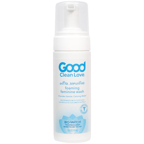 Good Clean Love: Ultra Sensitive Foaming Feminine Wash, Water-Based Ph-Balanced Vaginal Soap, Natural Ingredients, More than 60% Organic Aloe Vera, Cleansing & Soothing Intimate Hygiene Cleanser, 5 Oz