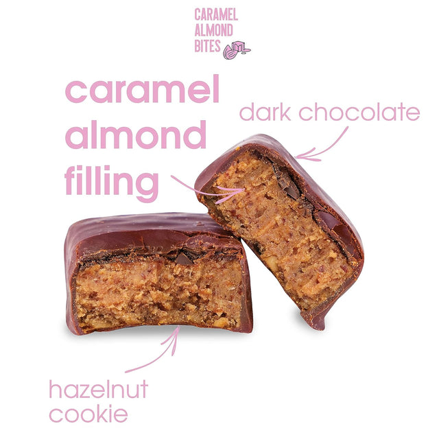 Freakin' Wholesome Chocolate Covered Caramel Almond Bites, High Protein Snacks 2.82 Ounces per Box. (Pack of 3). Vegan Gluten Free