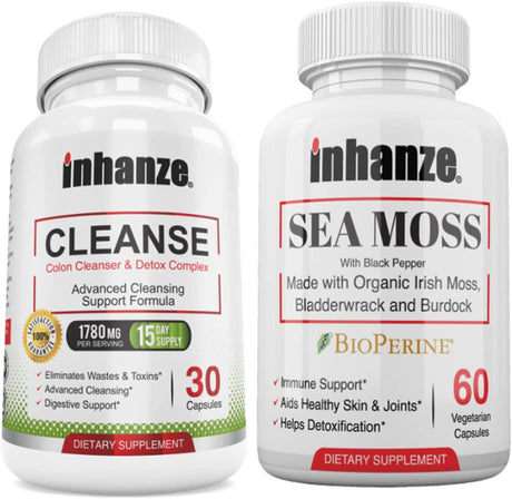 2 Pack Sea Moss & Cleanse, Organic Irish Moss, Burdock, Bladderwrack, Cleanser Detoxifier, Essential Minerals.