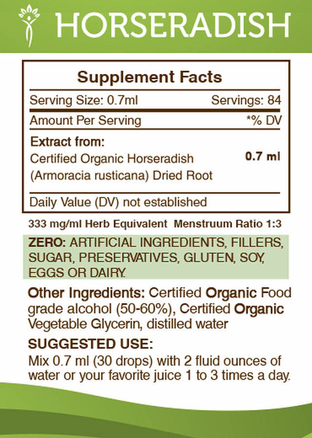 Horseradish Tincture Alcohol Extract, Organic Horseradish (Armoracia Rusticana) Dried Root 2 Oz