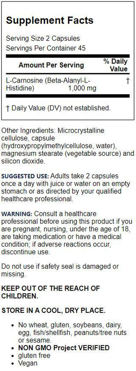 Jarrow Formulas, Inc. Vegan L-Carnosine 1,000 Mg 90 Veg Caps