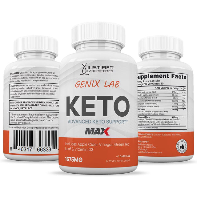 Genix Lab Keto ACV MAX Pills 1675Mg Alternative to Gummies Dietary Supplement 60 Capsules