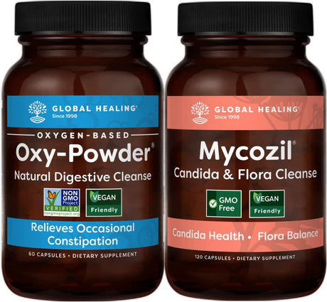 Global Healing Center Mycozil & Oxy-Powder Kit - Vegan Supplement Support Detox of Candida & Harmful Organisms for Gut Health, Oxygen Based Colon Cleanser of Intestinal Tract - 240 Capsules Total