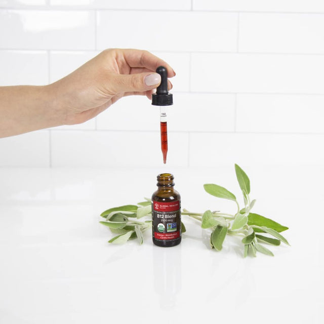 Global Healing Liquid Vitamin B12, Organic Energy Supplement Drops, 5000Mcg, 1 Fl Oz