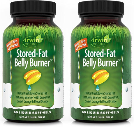 Irwin Naturals Stored-Fat Belly Burner with Sinetrol, Grapefruit, Sweet Orange & Blood Orange - Breakdown Stubborn Fat - 60 Liquid Softgels (Pack of 2)