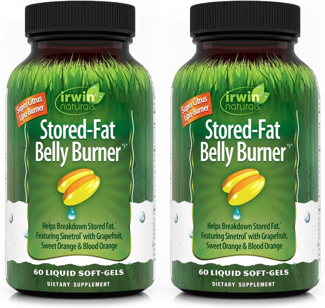 Irwin Naturals Stored-Fat Belly Burner with Sinetrol, Grapefruit, Sweet Orange & Blood Orange - Breakdown Stubborn Fat - 60 Liquid Softgels (Pack of 2)