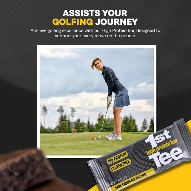 1St Tee High Protein Bar 12 Pack Golf Protein Energy Bars | High Protein and Delicious Dark Chocolate Caramel Flavor | Gluten Free Snack Bar| Including 16 Grams of Protein and 3 Grams of Sugar