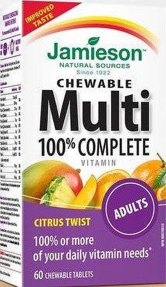 Jamieson 100% Complete Chewable Multivitamin for Adults Citrus Twist Multi, 60 Chewable Tabs