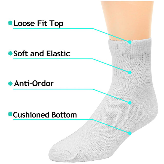 6-Pack Diabetic Socks Physicians Approved Socks for Men Women Legs Blood Circulatory Problems, Diabetes, Edema, Neuropathy, Quarter Size 9-11 White