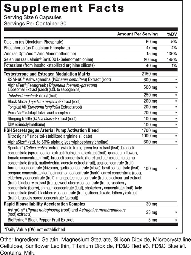Force Factor Alpha King Immortal Total Hormone Support Testosterone Booster for Men with Fenugreek Seed to Reduce Estrogen, Build Muscle, Improve Strength, and Enhance Performance, 180 Capsules