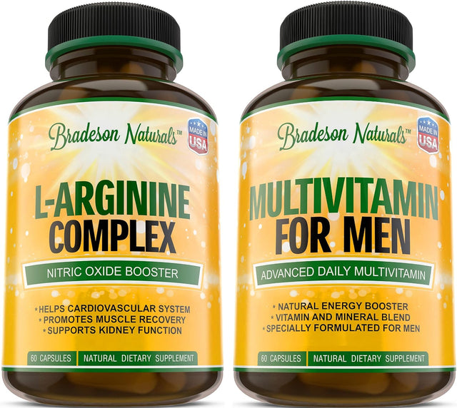 Men'S Multivitamin + L-Arginine & L-Citrulline Supplement, 2 Bottles Bundle. Improves Cardiovascular & Prostate Health. Antioxidant & Natural Energizer + Speeds up Workout Recovery. Vital & Natural Am