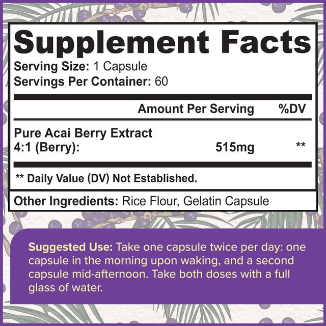 All Natural Acai Berry Supplement | Maximum Strength Vitamin to Boost Metabolism | Acai Berry Cleanse for Detoxification & Weight Loss, 60 Capsules