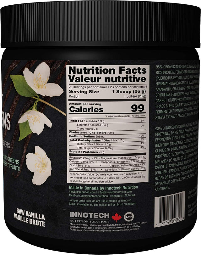Innotech Nutrition Solutions Fermented Plant Protein & Greens Vanilla, Lightly Sweetened - 600 G