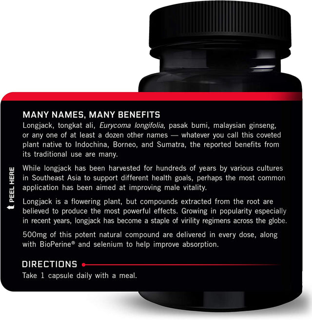 FORCE FACTOR Longjack Tongkat Ali 500Mg for Men, Longjack Extract to Support Male Vitality and Improve Drive, Longjack Capsules with Bioperine Black Pepper Extract, 60 Capsules (2-Pack)
