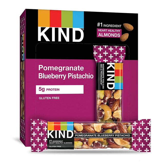 KIND Bars, Pomegranate Blueberry Pistachio and Dark Chocolate Nuts and Sea Salt, Healthy Snacks, Gluten Free, 12 Count