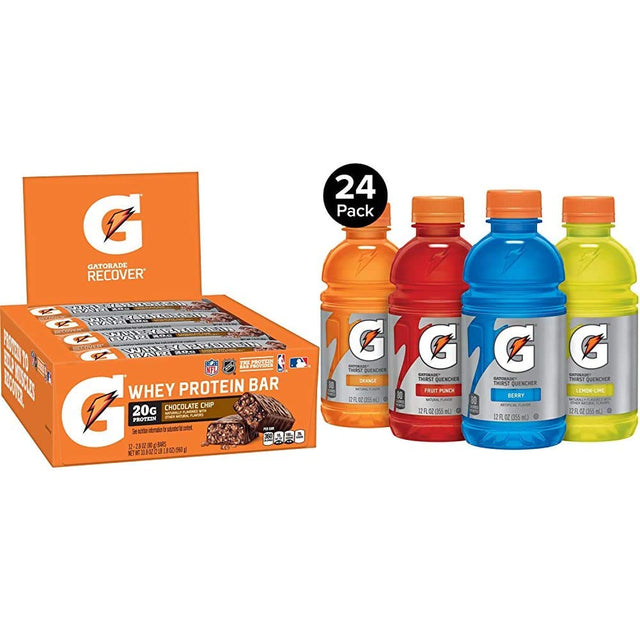 Gatorade Whey Protein Recover Bars (12 Count) and Gatorade Classic Thirst Quencher Variety Pack (24 Count)