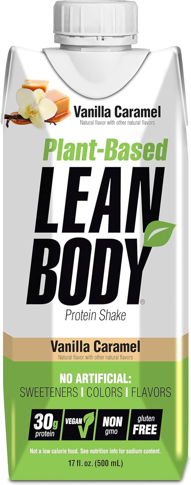 Lean Body Ready-To-Drink, Plant-Based Vegan Vanilla Caramel Protein Shake, 30G Protein, No Artificial Flavors, Sweeteners or Colors, Non GMO, Gluten Free, Premium Pea & Rice Blend (Pack of 12)