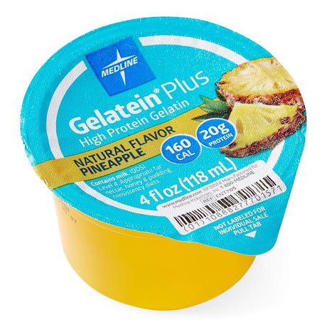 Medline Active Gelatein plus Supplement, Easy to Serve, Protein and Calorie Enhanced, Pineapple Flavor, 4Oz. Cup (Case of 36)