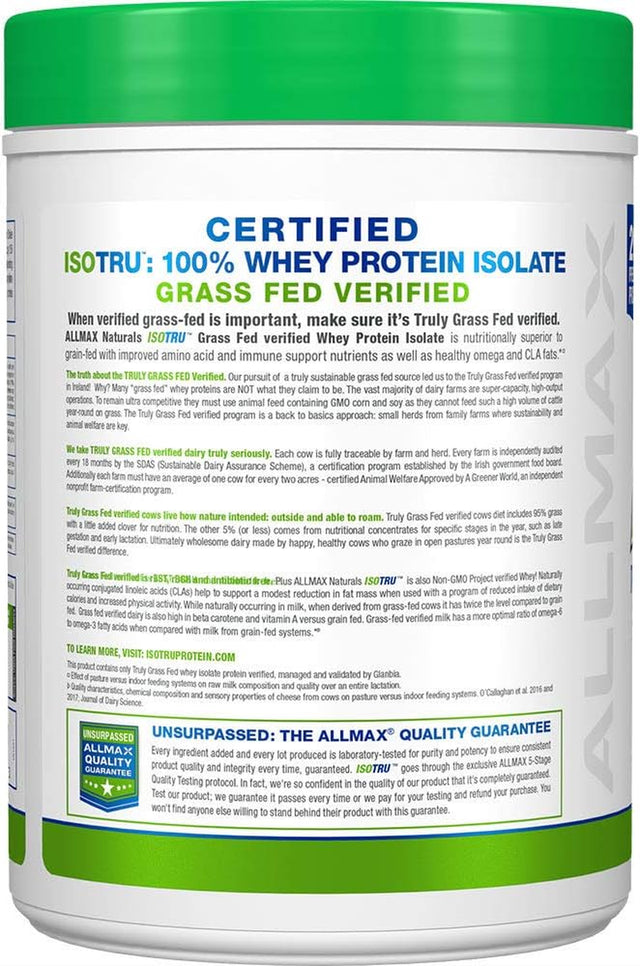 ALLMAX Nutrition ISO Tru – 100% Grass Fed Whey Protein Isolate - Unflavored - 425 Gram