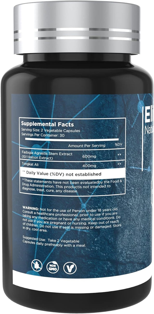 Fadogia Agrestis 10:1 & Tongkat Ali - 1000Mg Max Strength Natural Muscle Builder, Energy Support, 60 Count│Elite Alpha