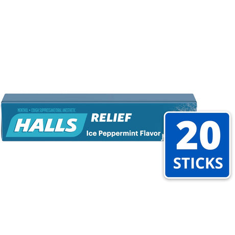 Halls Cough Drops, Ice Peppermint (Box of 20)